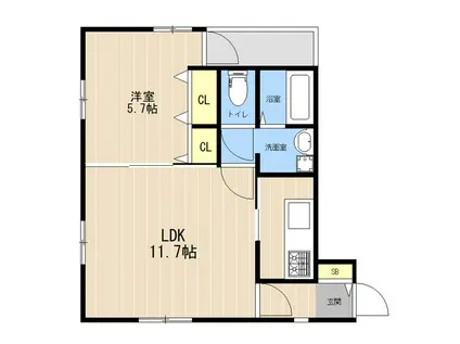 EXE神園B棟(1LDK/2階)の間取り写真