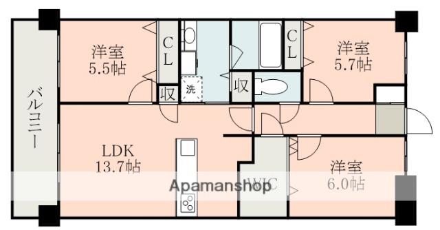 アルファスマート九品寺(3LDK/2階)の間取り写真