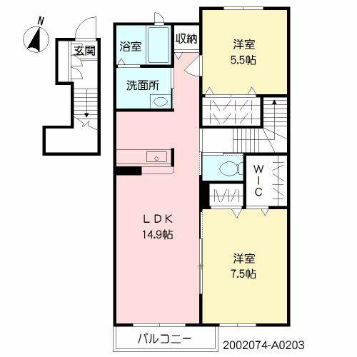 MビレッジⅡ A棟(2LDK/2階)の間取り写真