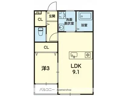 ステラ近見(1LDK/1階)の間取り写真