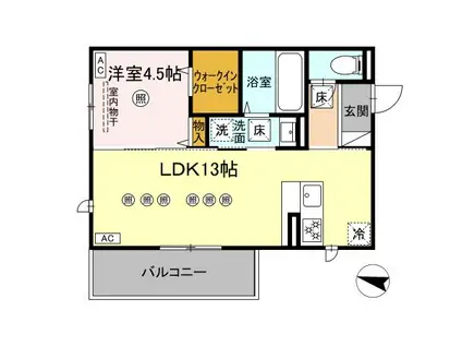 TORISIA飛田(1LDK/1階)の間取り写真