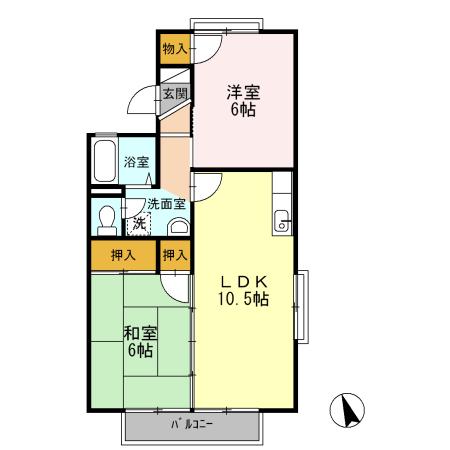 セジュールそれいゆ B棟(2LDK/2階)の間取り写真