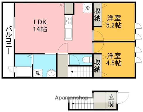 ヨーロピアンシャレー嘉島1番館(2LDK/2階)の間取り写真