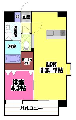 八王寺ツインタワーウエスト(1LDK/11階)の間取り写真