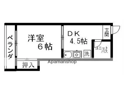 トレゾアハイツ東野(1DK/2階)の間取り写真