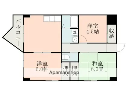 西ビル(3DK/4階)の間取り写真
