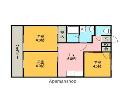 宗野ハイツ(3DK/1階)の間取り写真