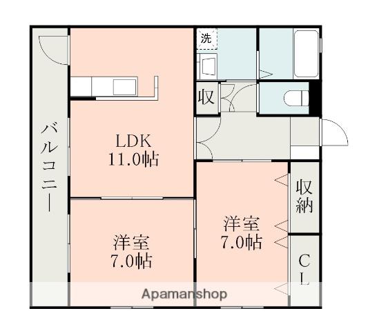 コートプレイス龍田Ⅱ(2LDK/1階)の間取り写真