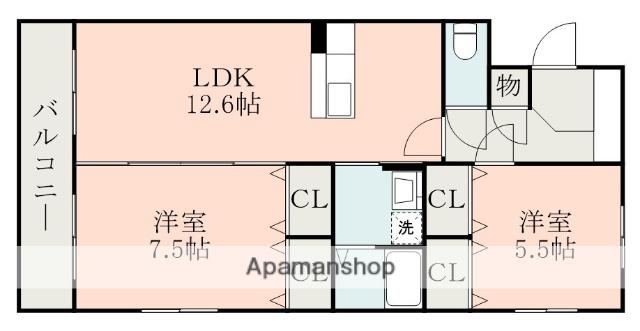 ソリテール麻生田(2LDK/4階)の間取り写真