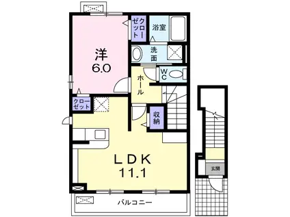 ウエストスクエア K(1LDK/2階)の間取り写真