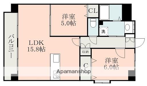 ル・シエル水前寺(2LDK/6階)の間取り写真