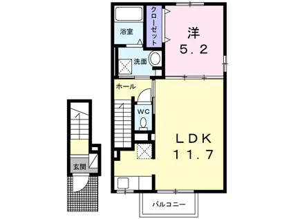 ピュアハイツ・優(1LDK/2階)の間取り写真