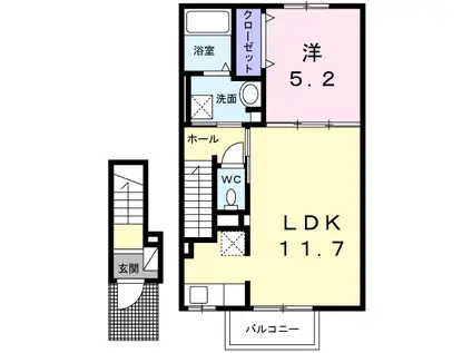 ピュアハイツ・優(1LDK/2階)の間取り写真