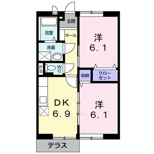 セピアコートⅡ(2DK/1階)の間取り写真