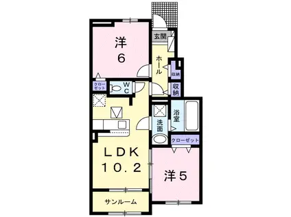 ヴェルミリオンⅠ(2LDK/1階)の間取り写真