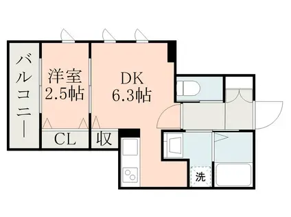 パラシオン熊本駅前(1DK/2階)の間取り写真