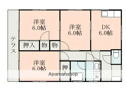 熊本県宇城市 1階建 築42年(3DK)の間取り写真