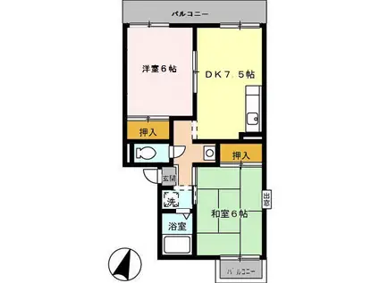 プレジールみゆき B棟(2DK/2階)の間取り写真