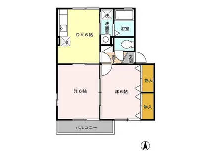 クレール花陵 A棟(2DK/2階)の間取り写真