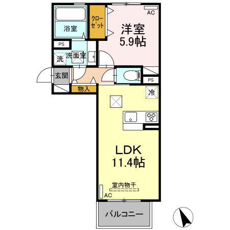 GLANZ.KⅠ(1LDK/1階)の間取り写真