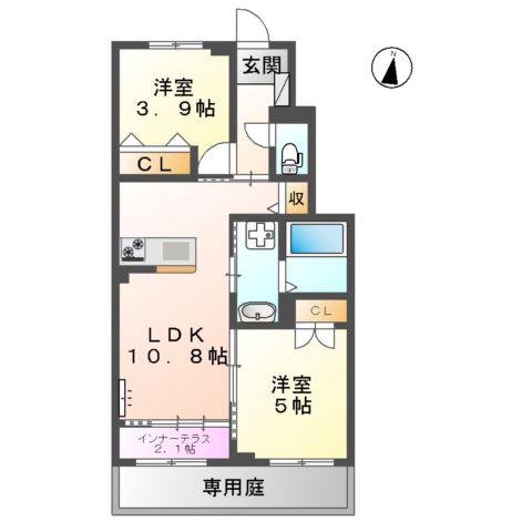 CHAMP DE PIERRE(2LDK/1階)の間取り写真