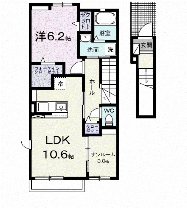 ソラリアⅠ(1LDK/2階)の間取り写真