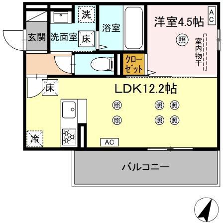 ザ スターリング新外(1LDK/1階)の間取り写真