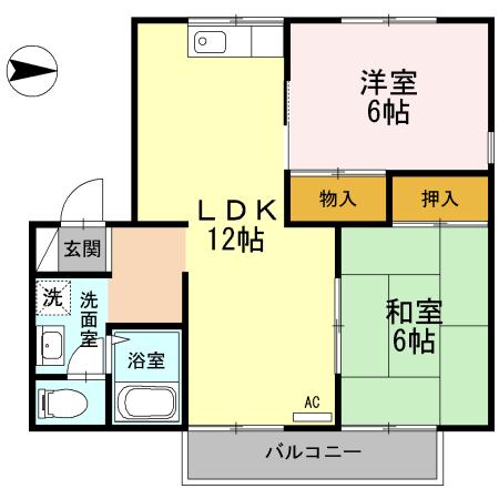 プレジール松岡A棟(2LDK/2階)の間取り写真