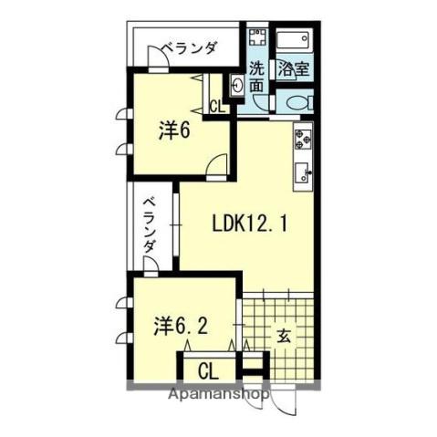 ヴェルデ合志(2LDK/3階)の間取り写真
