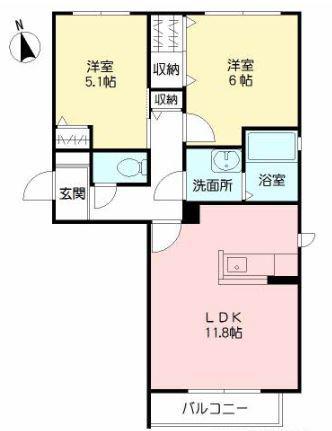 ディアノンSTAGEⅡ(2LDK/2階)の間取り写真