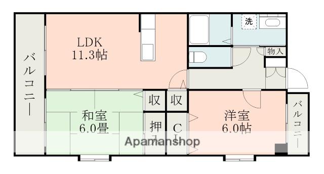 シャトー建川(2LDK/4階)の間取り写真