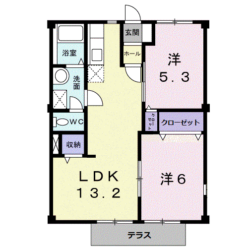 キャステール大江(2LDK/1階)の間取り写真