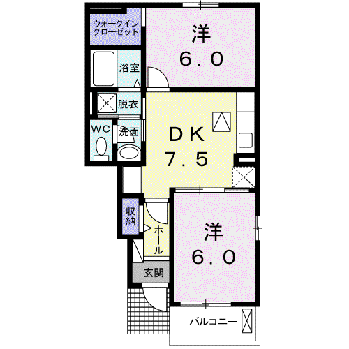 グリーンコーポ城南Ⅲ(2DK/1階)の間取り写真