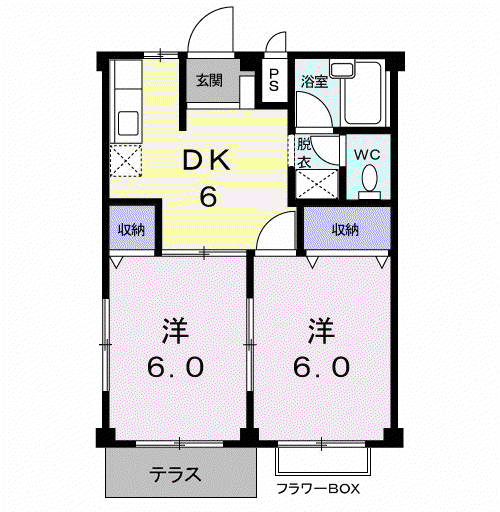 レジデンスタナカB(2DK/1階)の間取り写真