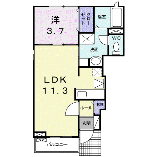 アルドール飛田(1LDK/1階)の間取り写真