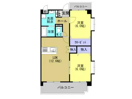 シャトレ有田(2LDK/4階)の間取り写真