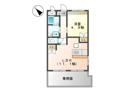 シャトー・ドゥ・レーヴR(1LDK/1階)の間取り写真