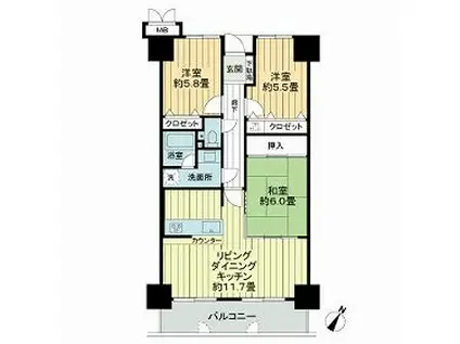 サーパスシティ白川参番館(3LDK/4階)の間取り写真