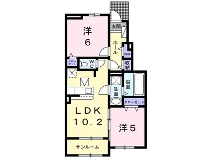 ヴェルミリオンⅠ(2LDK/1階)の間取り写真