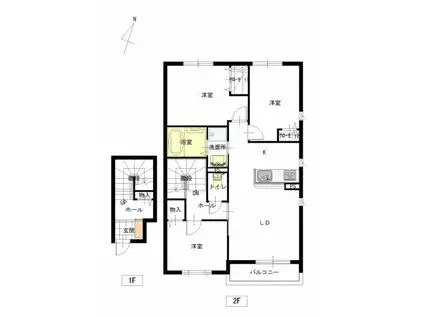 クレスティーク御宇田 B棟(3LDK/2階)の間取り写真