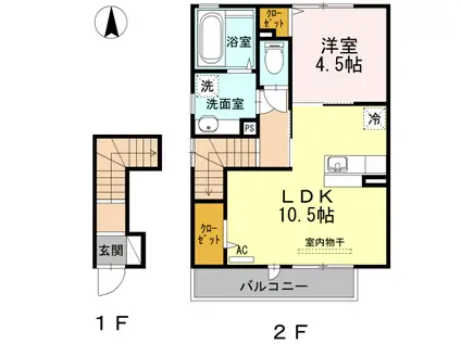 ハーモニー新水前寺II(1LDK/2階)の間取り写真