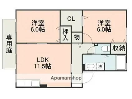 グランメールD棟(2LDK/1階)の間取り写真