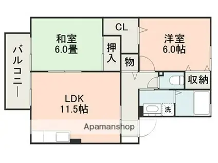グランメールF棟(2LDK/2階)の間取り写真