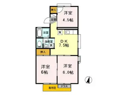 セジュールHIRO B棟(3DK/1階)の間取り写真
