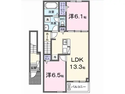 レジデンス グランアリビオ(2LDK/2階)の間取り写真