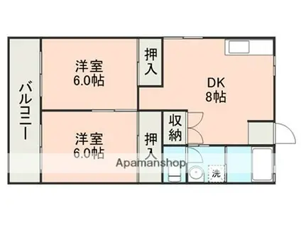 岡ハイツ(2DK/4階)の間取り写真