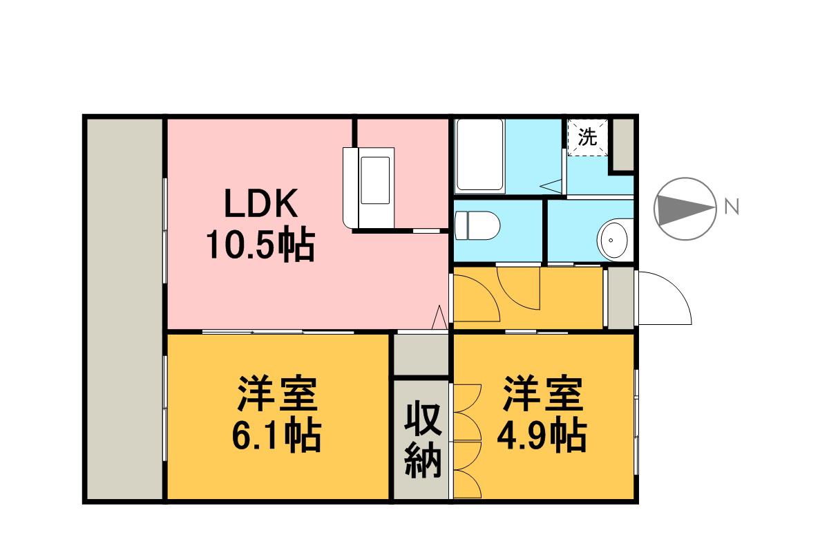 ヴァンベール居島(2LDK/1階)の間取り写真