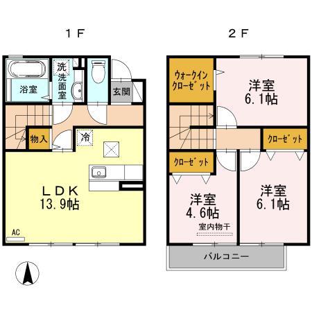 ボーヌンク横手(3LDK/1階)の間取り写真
