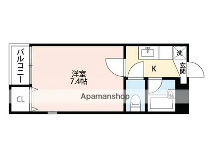 サングラッド黒髪(1K/1階)の間取り写真