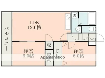 メゾン・ド・ルミエール(2LDK/1階)の間取り写真